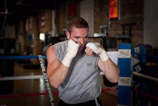 Mike Lee shadow boxes at JABB Gym. Photo by Tom Barnes, copyright 2010