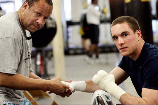 Trainer Ronnie Shields and Mike Lee, Photo: Chris Farina - Top Rank Inc., copyright 2010