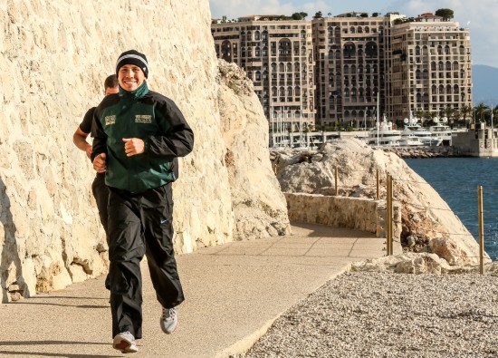 World Boxing Association and International Boxing Organization Middleweight Champion Gennady Golovkin runs at Monte Carlo where on Saturday night he defends his titles against Osumanu Adama