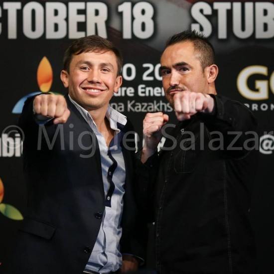 Gennady Golovkin, at left, with Marco Antonio Rubio (photo by Miguel Salizar).